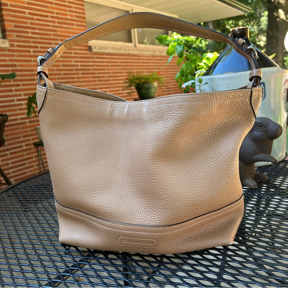 Coach Beige Pebbled Leather Hobo Bag 5715